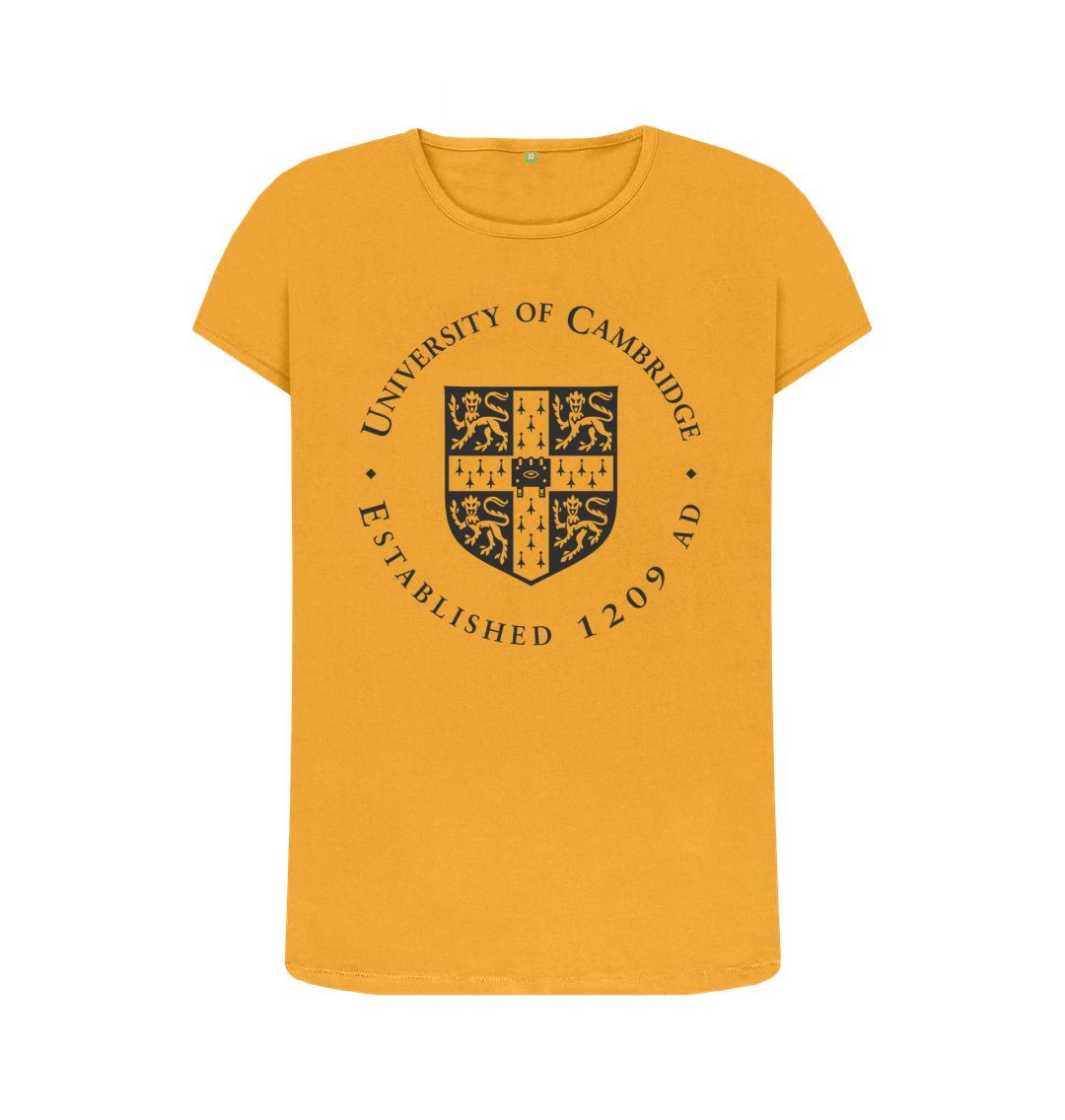 Mustard Women's Crew Neck University of Cambridge T-Shirt, Large Shield