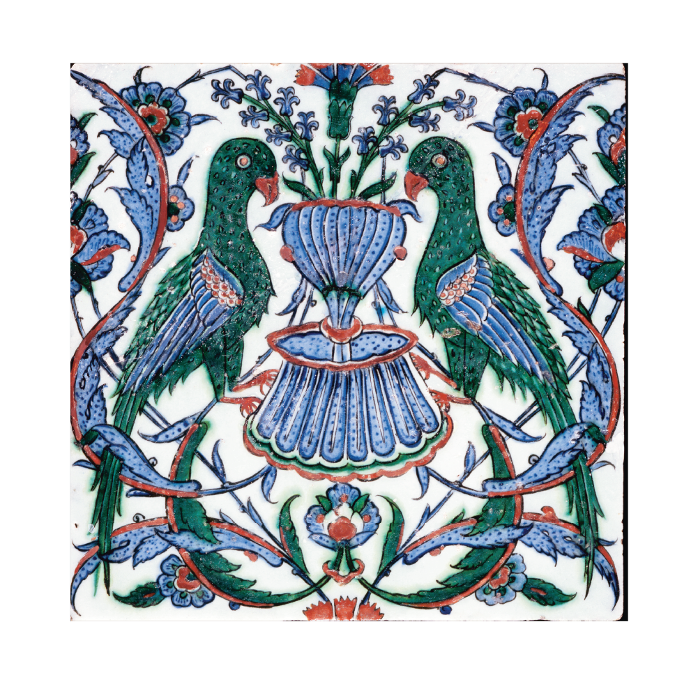 Green Parrots Iznik Tile - Greetings card