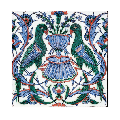 Green Parrots Iznik Tile - Greetings card