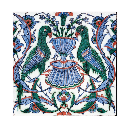 Green Parrots Iznik Tile - Greetings card