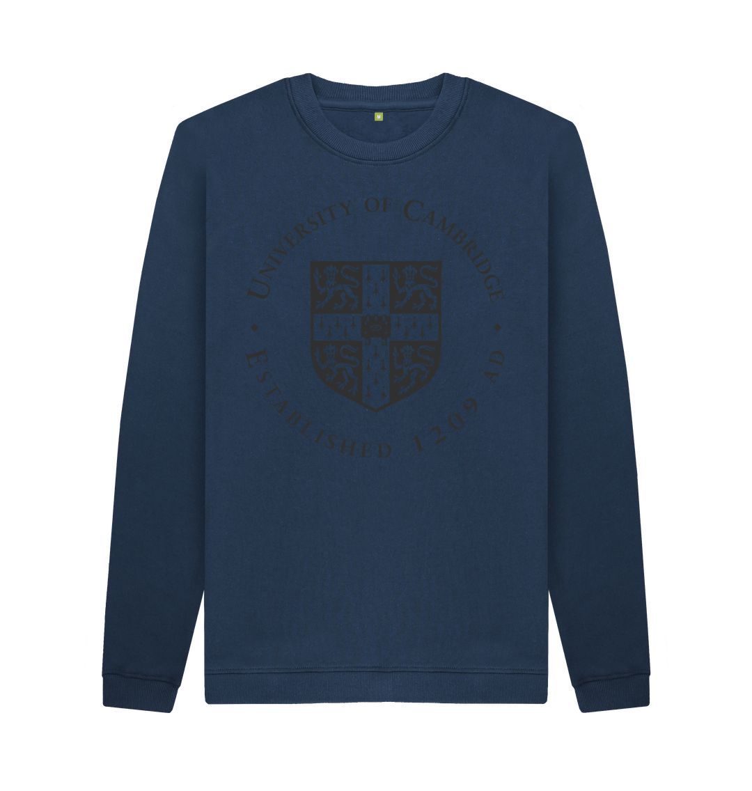 Navy Blue Men's University of Cambridge Crew Neck Sweater, Large Shield