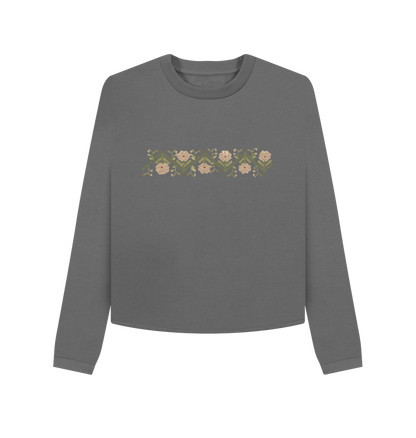 Slate Grey Women's Sampler Flower Band, Cropped Crew Neck sweater