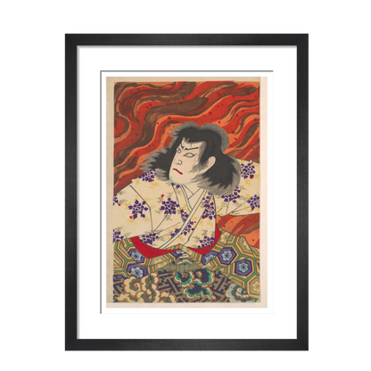 Ichikawa Sandanji I as Akiyama Kii No maki amidst flames (centre panel) - Art print