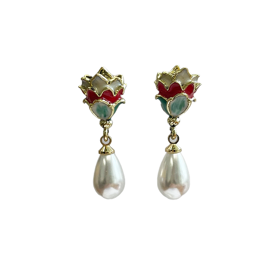 Artichoke - Pearl drop earrings