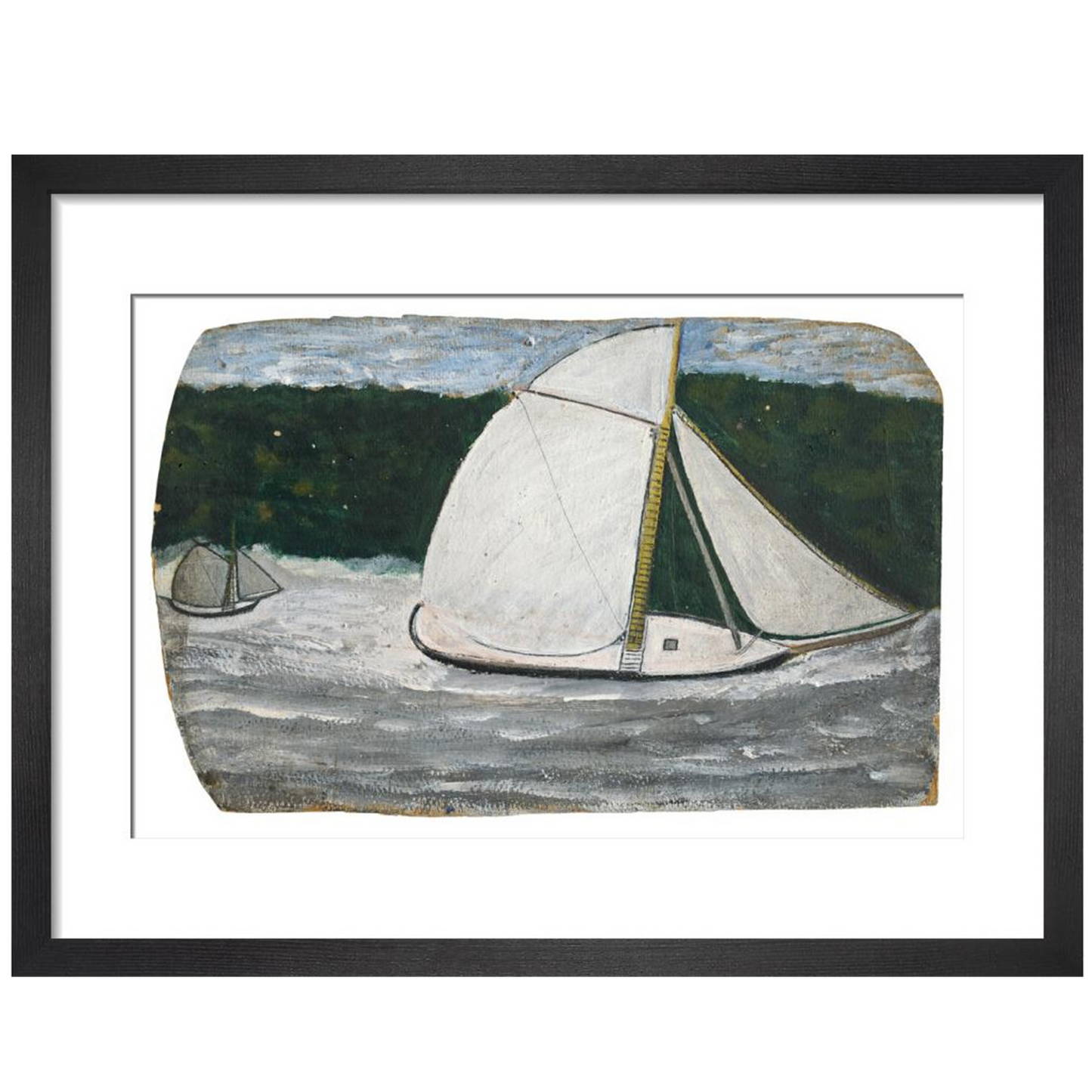 Boat with yellow mast in full sail - Art print