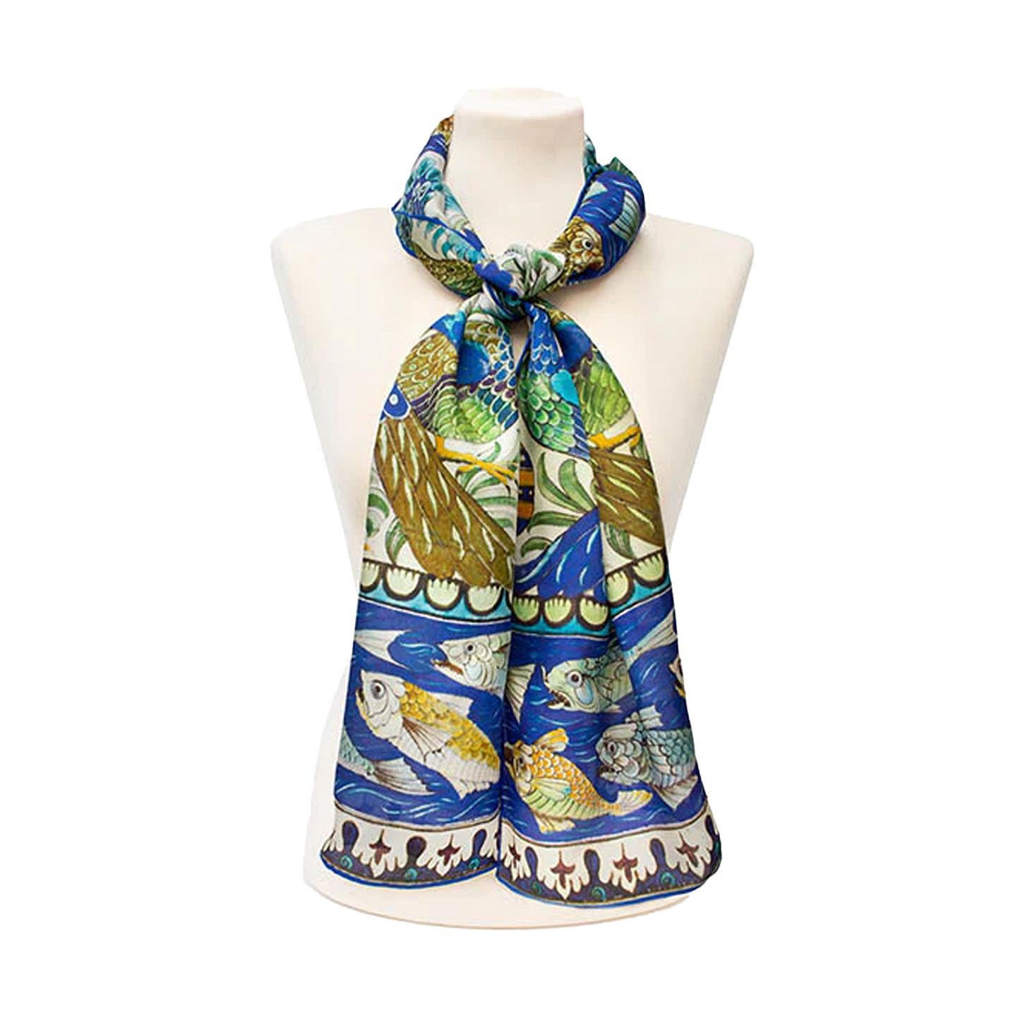 De Morgan Peacock Tiles - Habotai silk scarf