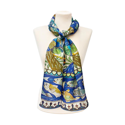 De Morgan Peacock Tiles - Habotai silk scarf