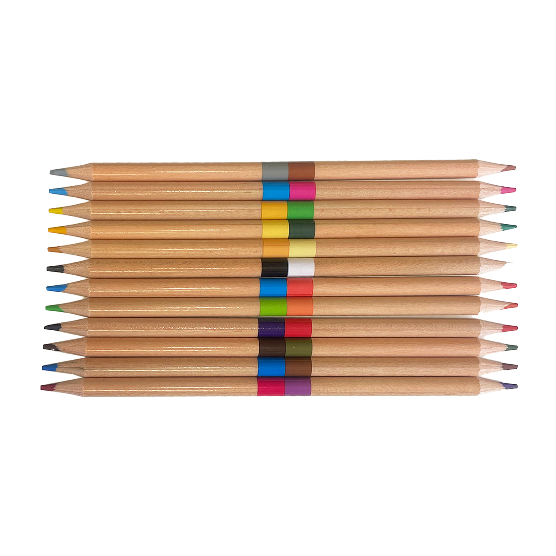 Set of colored pencils with color swatches on a white background