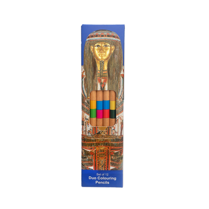 Pack of colouring pencils with an Egyptian-themed design on the packaging