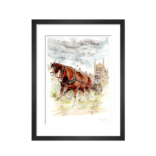 King's College Cambridge, Cutting the Wild Flower Meadow with Heavy Horses - Art Print