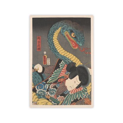 Battling a giant snake (centre panel) - Art print