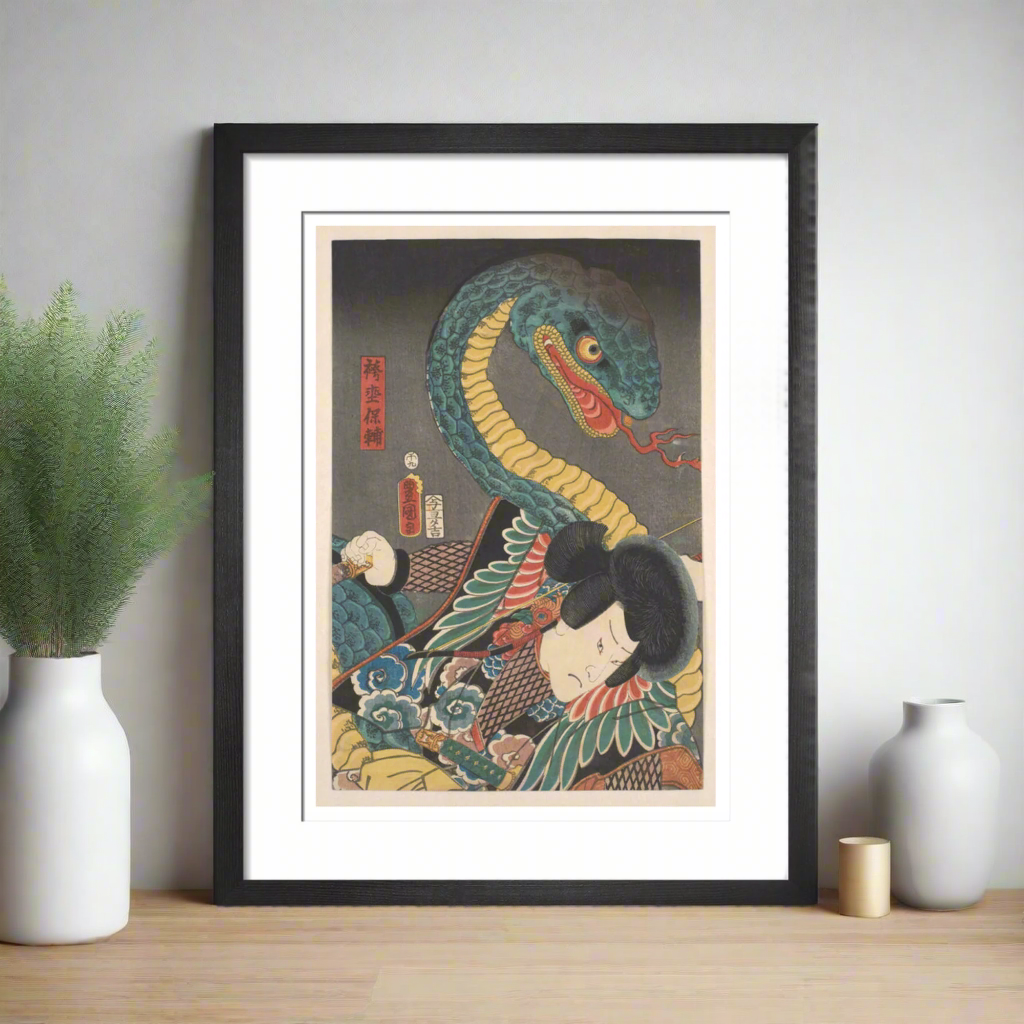 Battling a giant snake (centre panel) - Art print