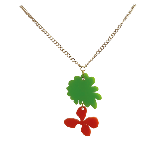 Made This Way Leaf and Orange Flower - Necklace
