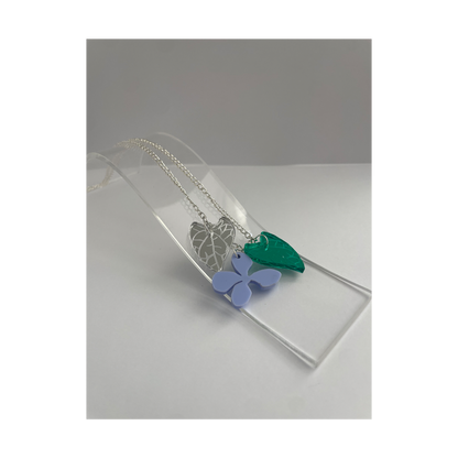 Made This Way Purple Flower with Leaves - Necklace
