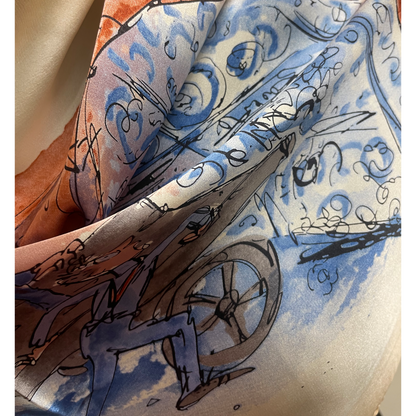 Newnham College Silk Scarf - Storming the Gates by Quentin Blake