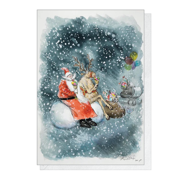 Santa and Rudolf with Ice Cream - Christmas card pack