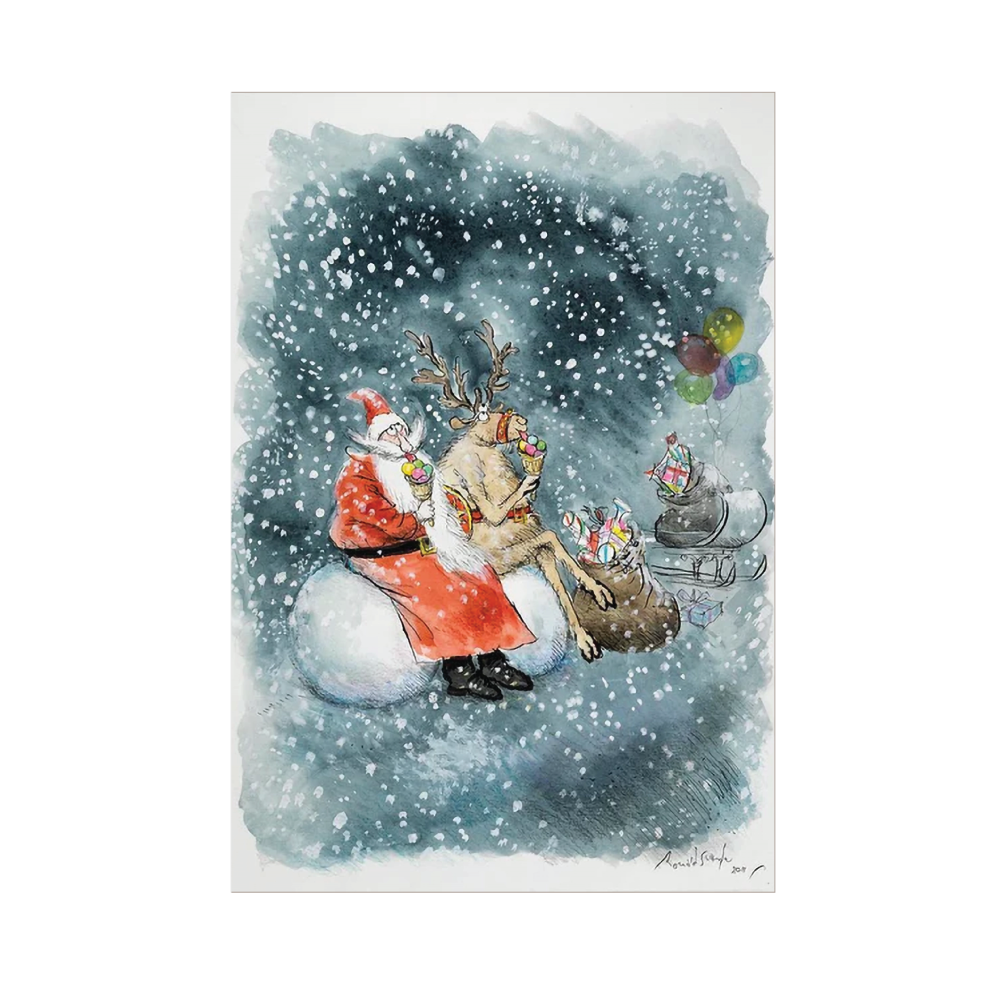 Santa and Rudolf with Ice Cream - Christmas card pack