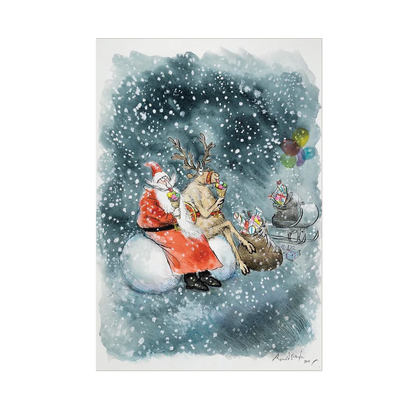 Santa and Rudolf with Ice Cream - Christmas card pack