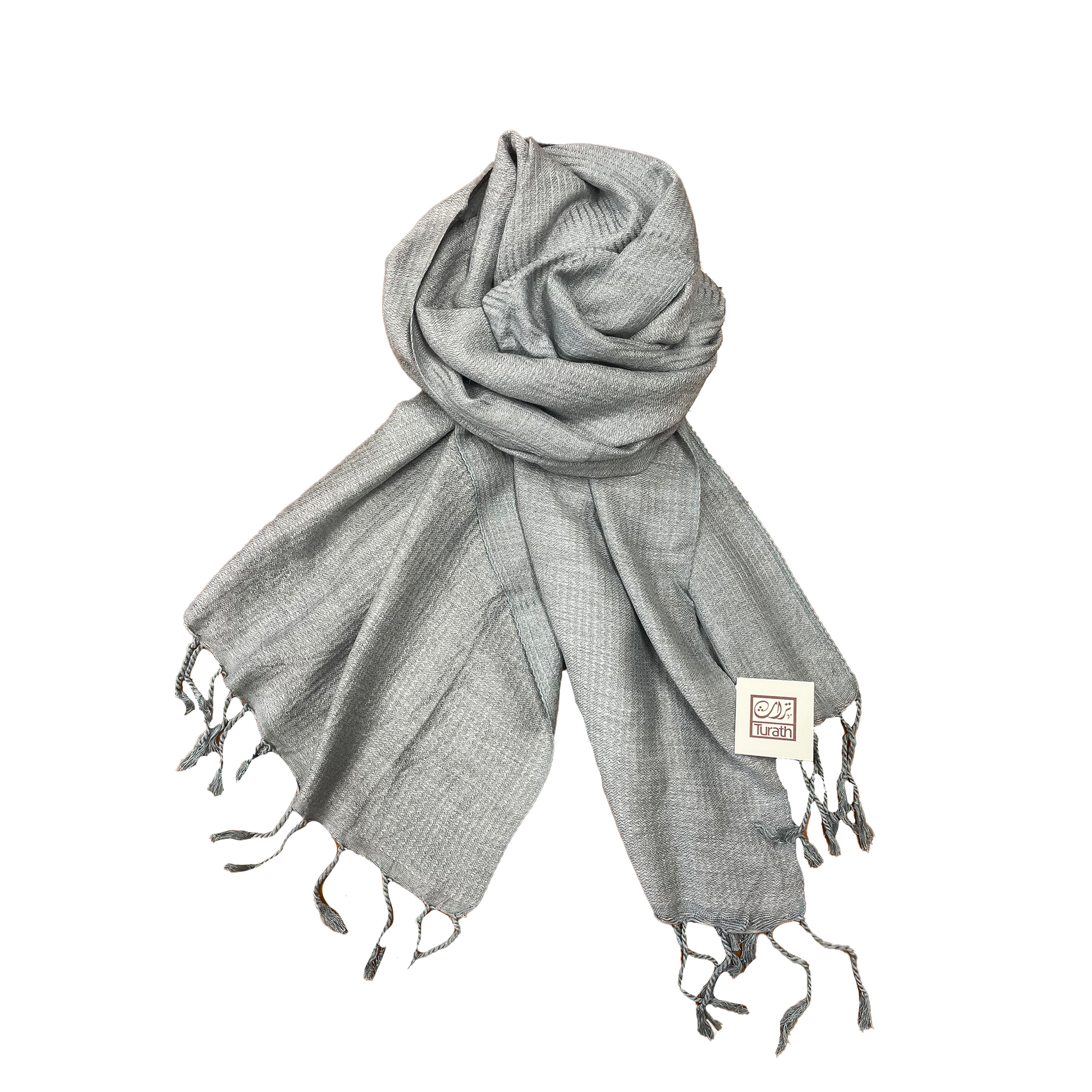 Gray scarf with tassels on a white background