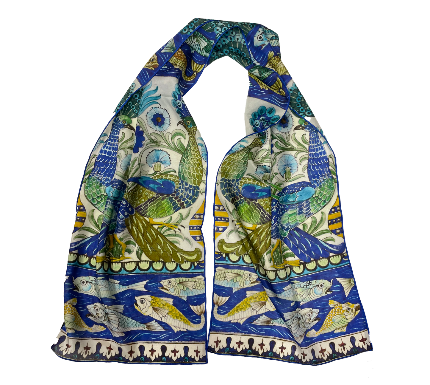 De Morgan Peacock Tiles - Habotai silk scarf