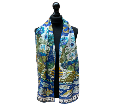 De Morgan Peacock Tiles - Habotai silk scarf