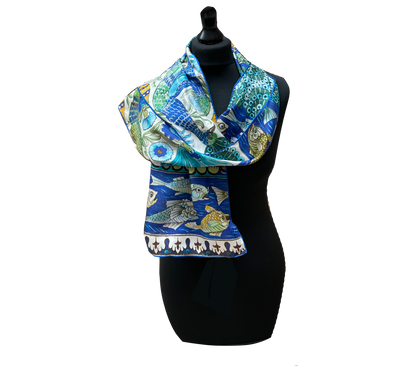 De Morgan Peacock Tiles - Habotai silk scarf