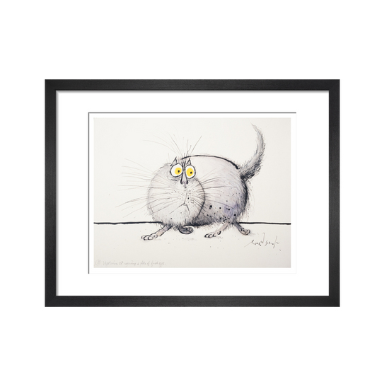 Vegetarian Cat Regarding a Plate of Fried Eggs - Art print