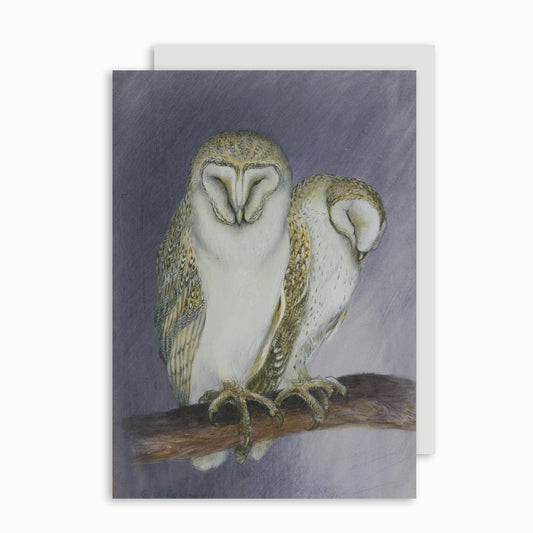 Christmas card with illustration of barn owls