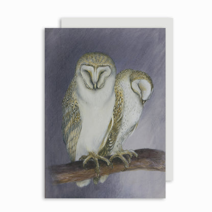 Christmas card with illustration of barn owls