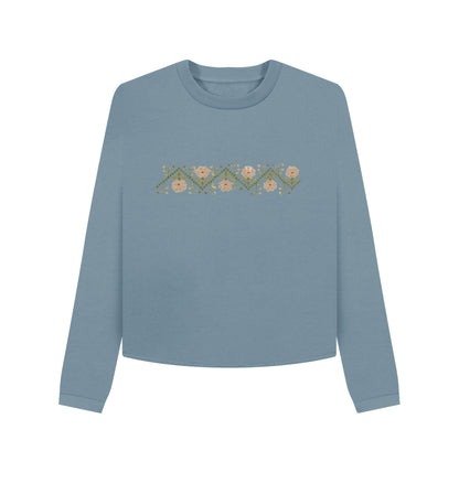 Women's Sampler Flower Band, Cropped Crew Neck sweater