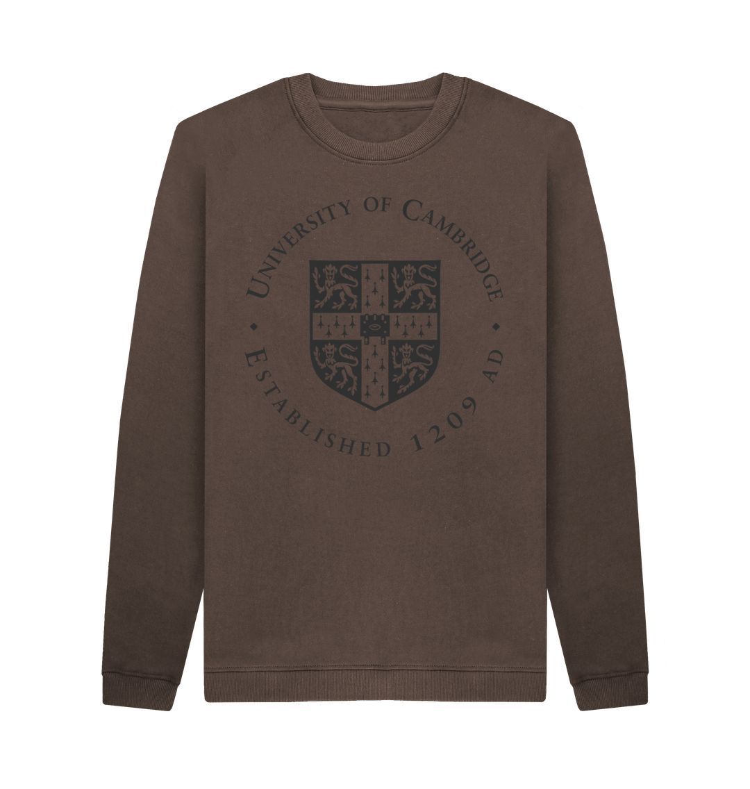 Chocolate Men's University of Cambridge Crew Neck Sweater, Large Shield