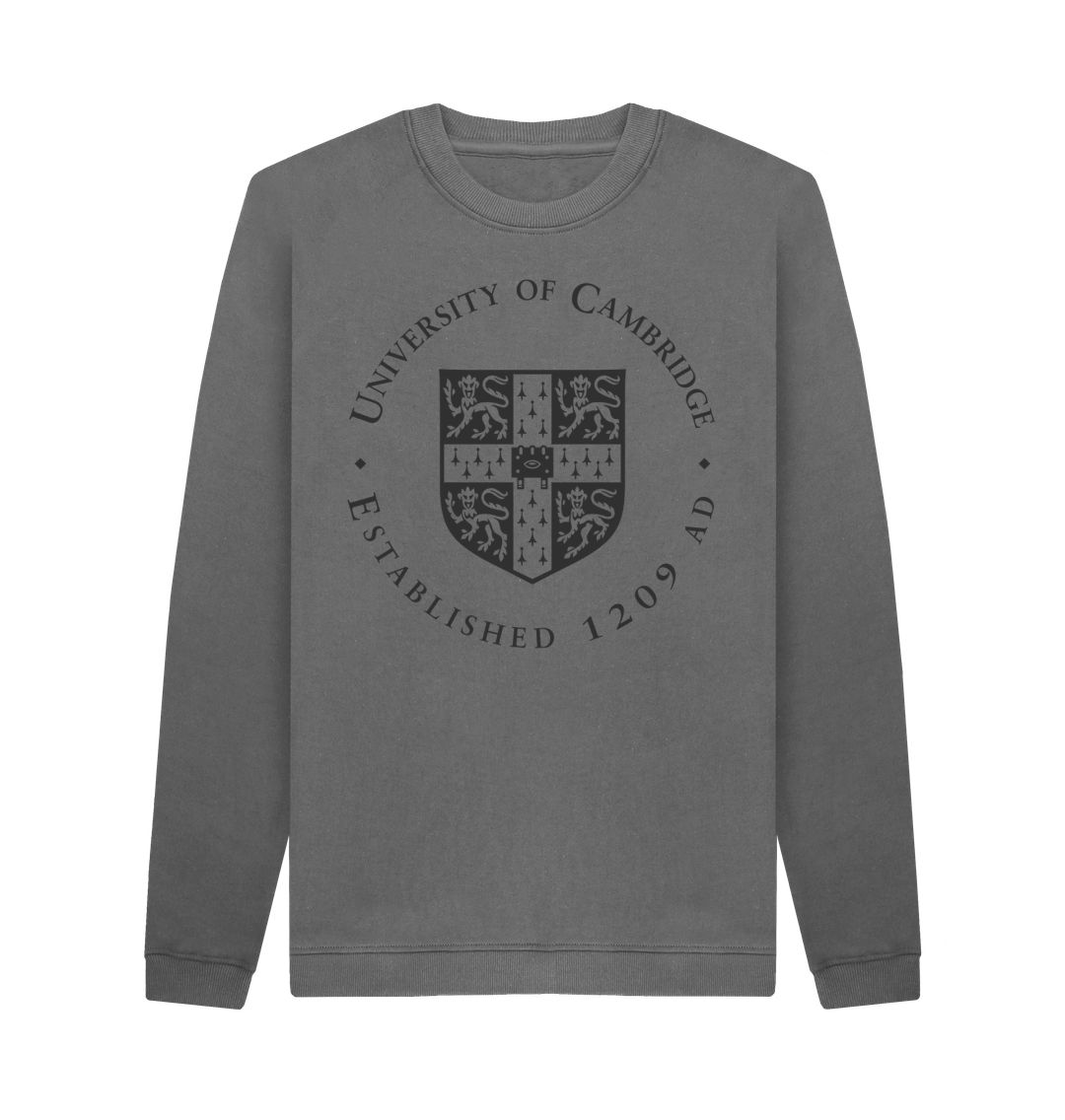 Slate Grey Men's University of Cambridge Crew Neck Sweater, Large Shield