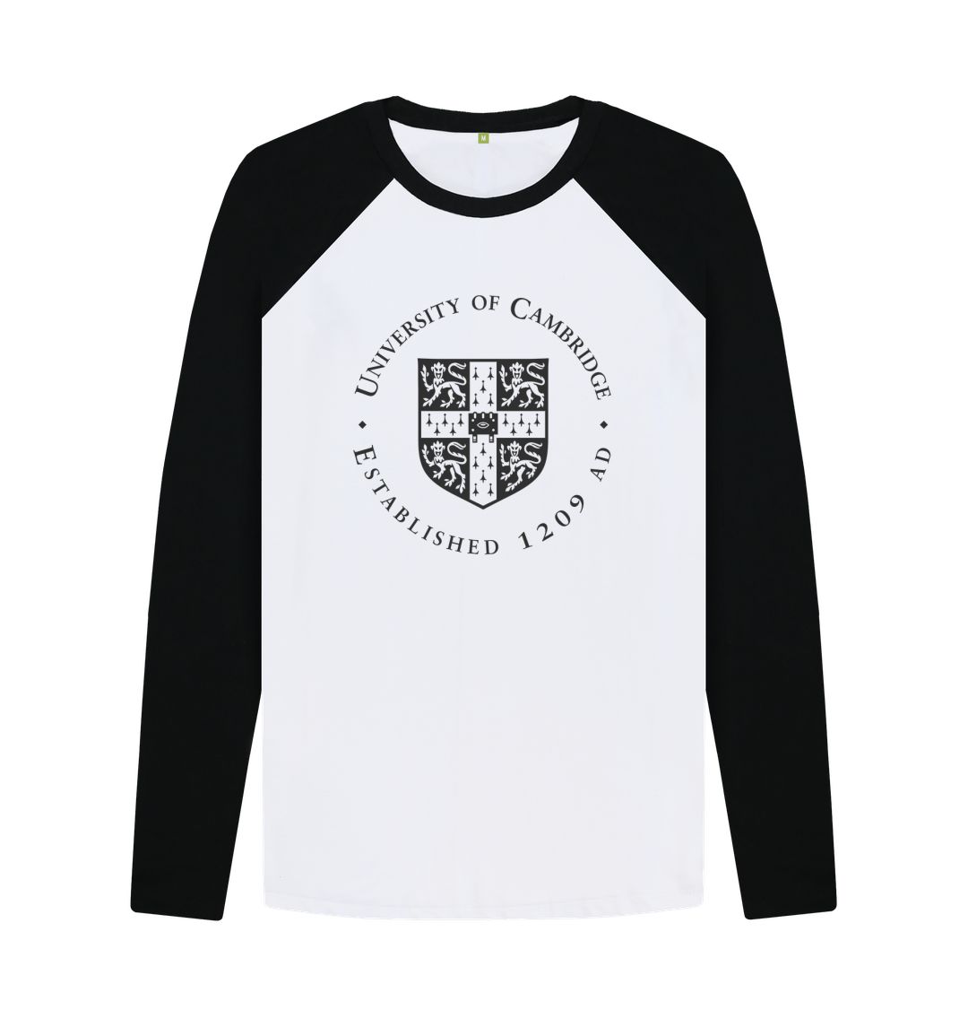 Black-White Men's University of Cambridge Baseball T-Shirt. Black and White.