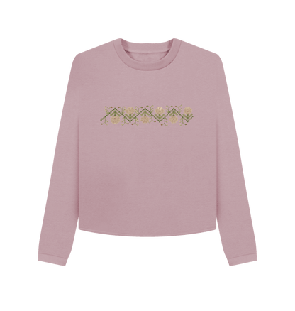 Mauve Women's Sampler Flower Band, Cropped Crew Neck sweater