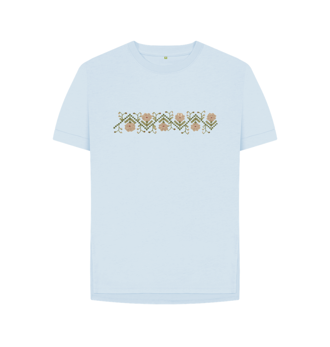 Sky Blue Women's Sampler Flower Band T-shirt