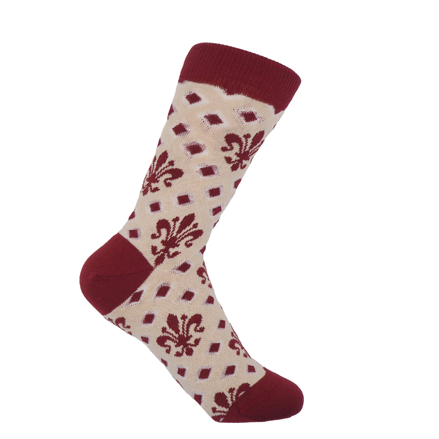 Women's Fleur de Lys Socks in Cream and Red