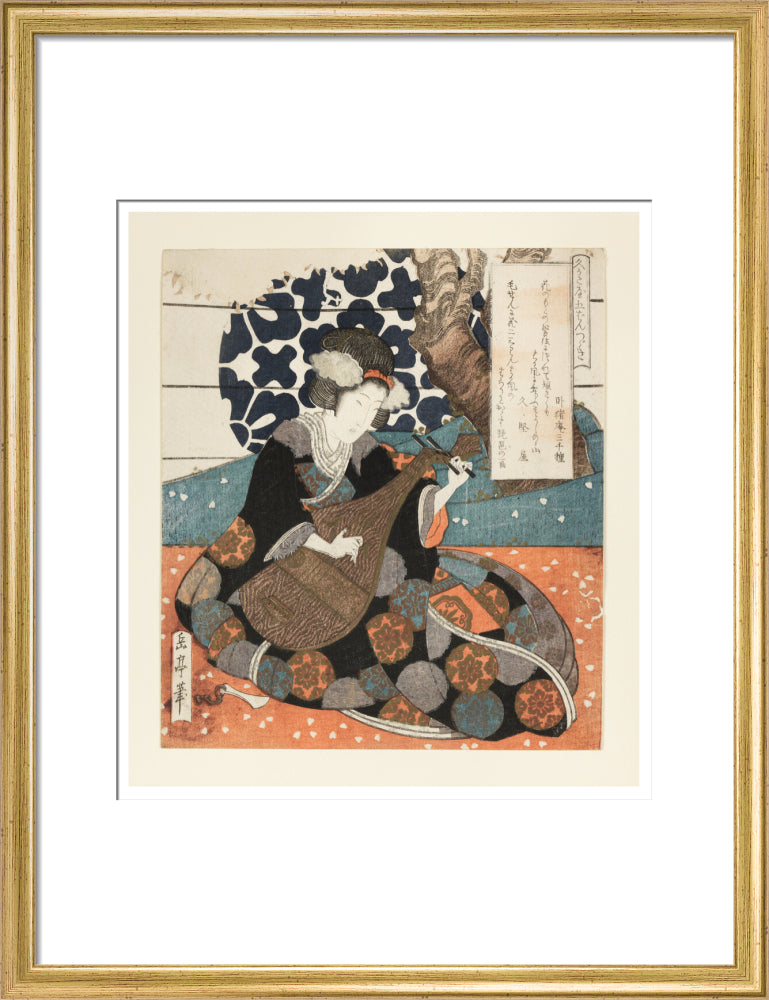 A female musician playing a biwa - Art print