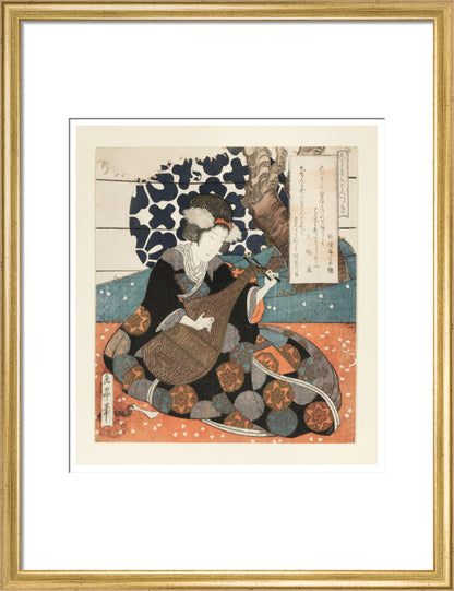 A female musician playing a biwa - Art print