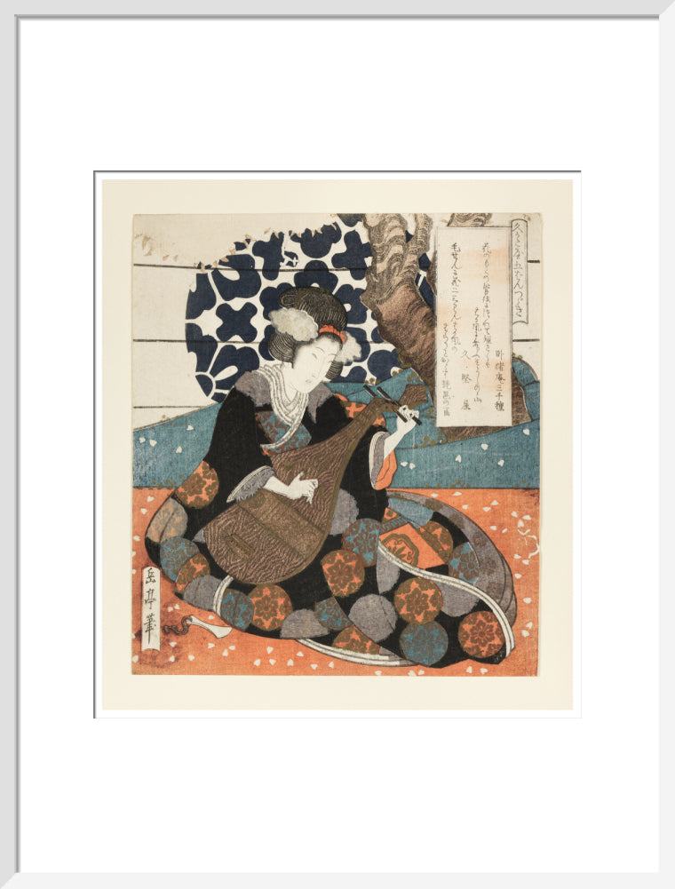 A female musician playing a biwa - Art print