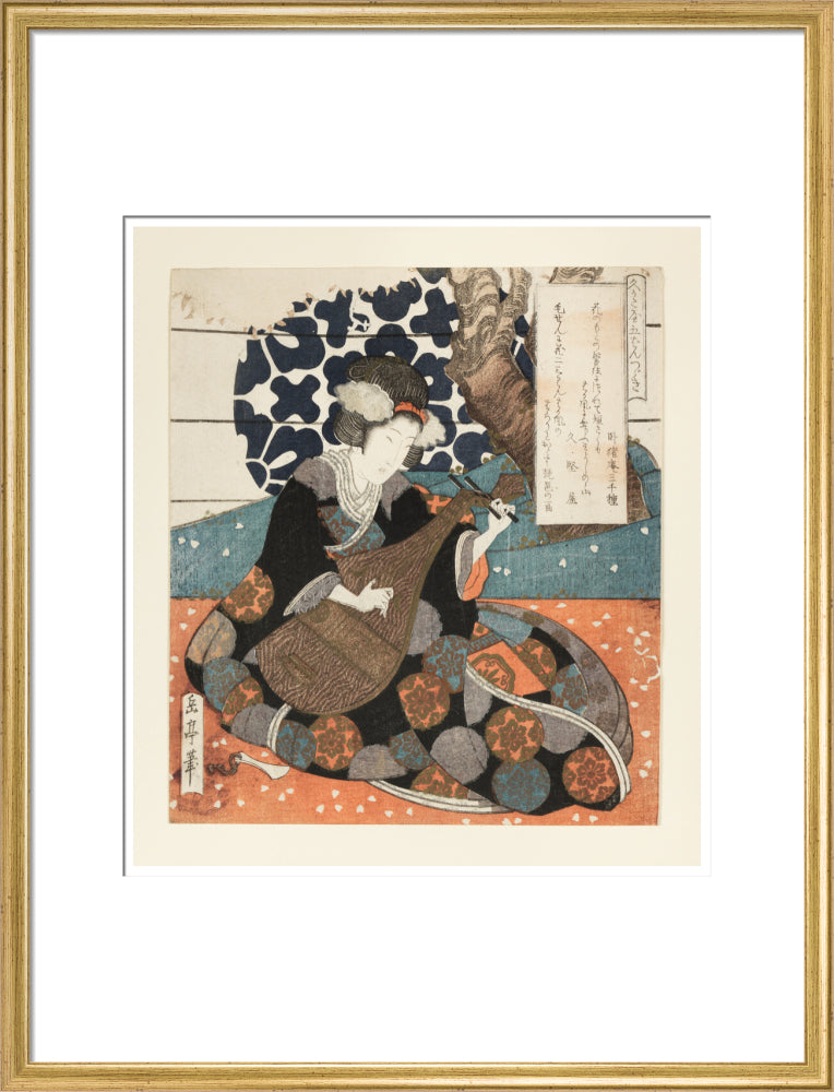 A female musician playing a biwa - Art print