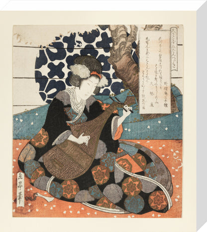 A female musician playing a biwa - Art print