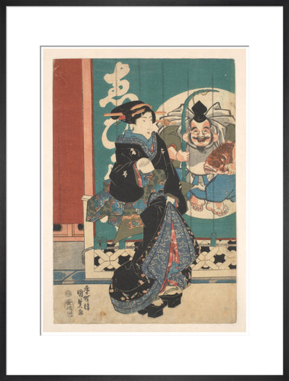 Women promenading in front of the Ebisu-ya shop curtains - Art print