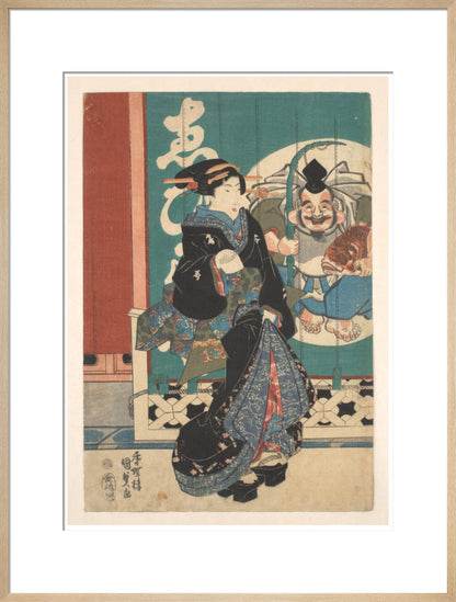 Women promenading in front of the Ebisu-ya shop curtains - Art print