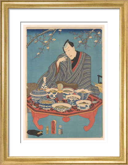 Enjoying a Banquet in a Plum Orchard (centre panel) - Art print
