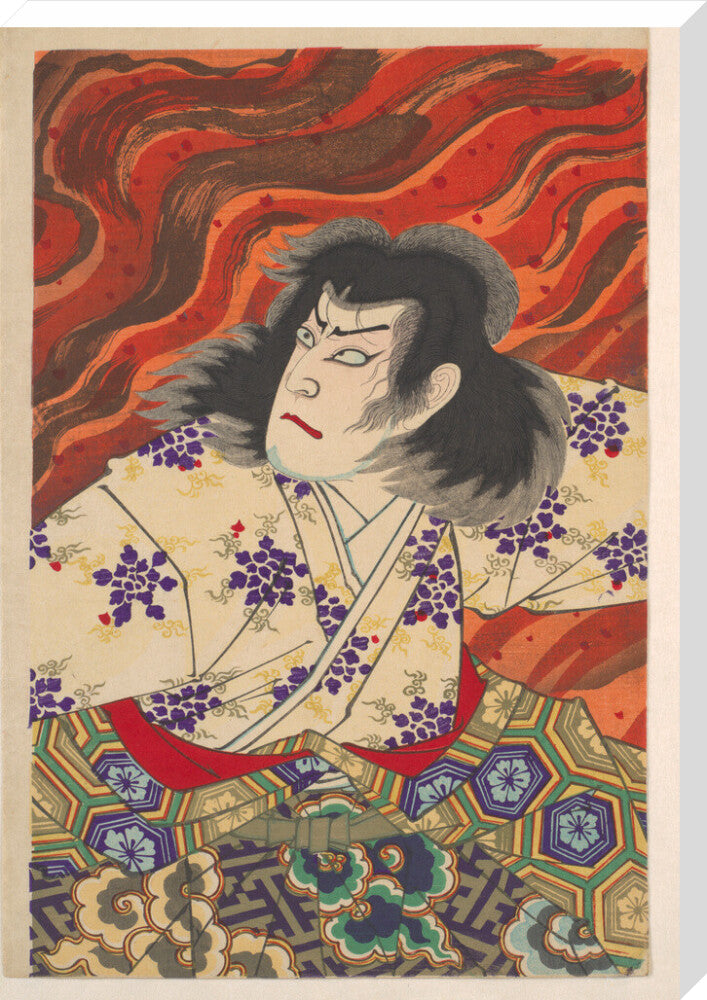 Ichikawa Sandanji I as Akiyama Kii No maki amidst flames (centre panel) - Art print