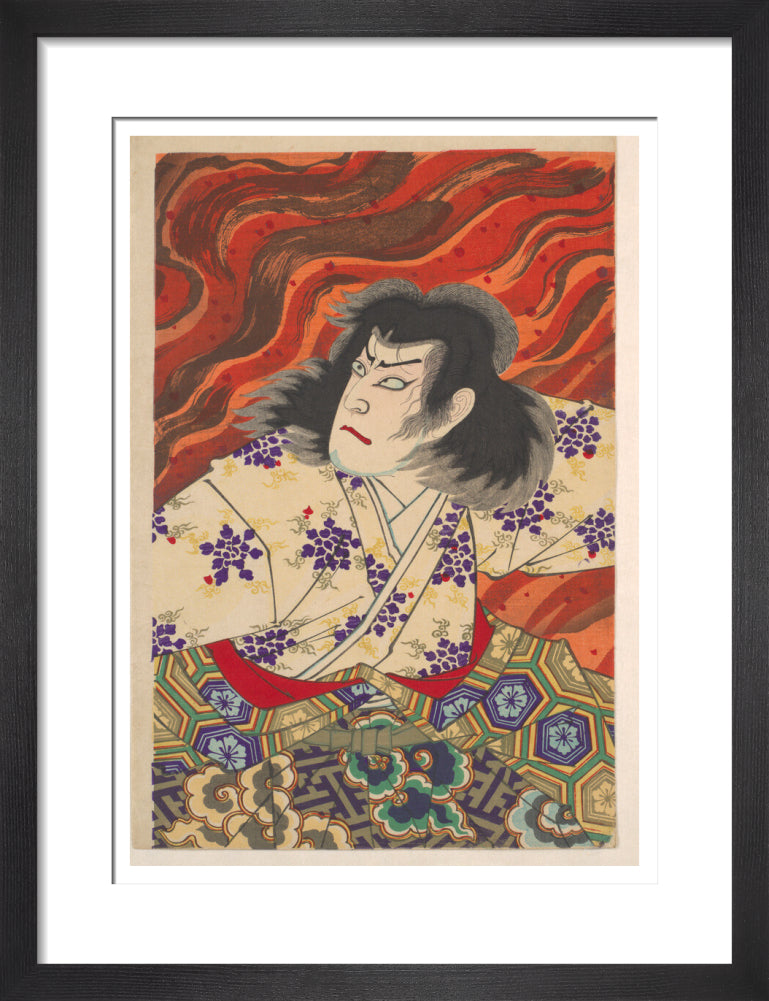 Ichikawa Sandanji I as Akiyama Kii No maki amidst flames (centre panel) - Art print