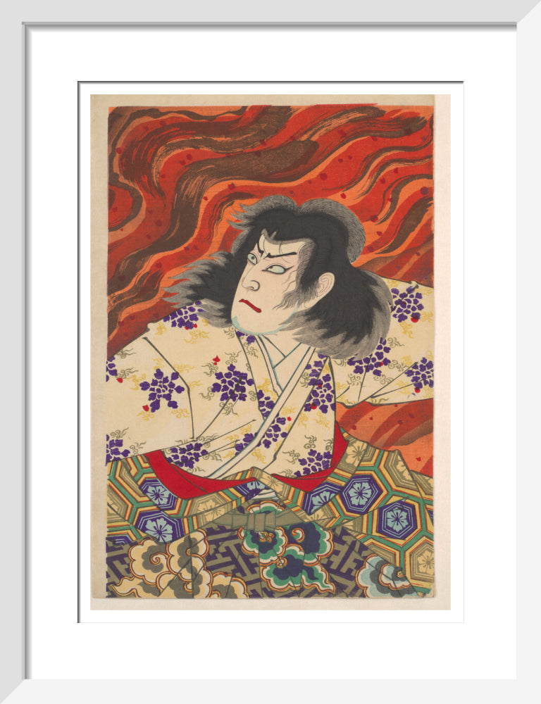 Ichikawa Sandanji I as Akiyama Kii No maki amidst flames (centre panel) - Art print