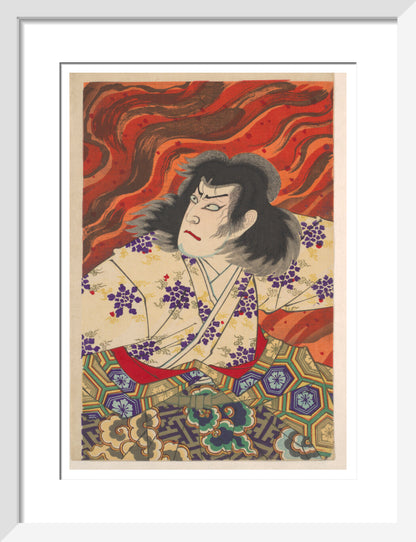 Ichikawa Sandanji I as Akiyama Kii No maki amidst flames (centre panel) - Art print