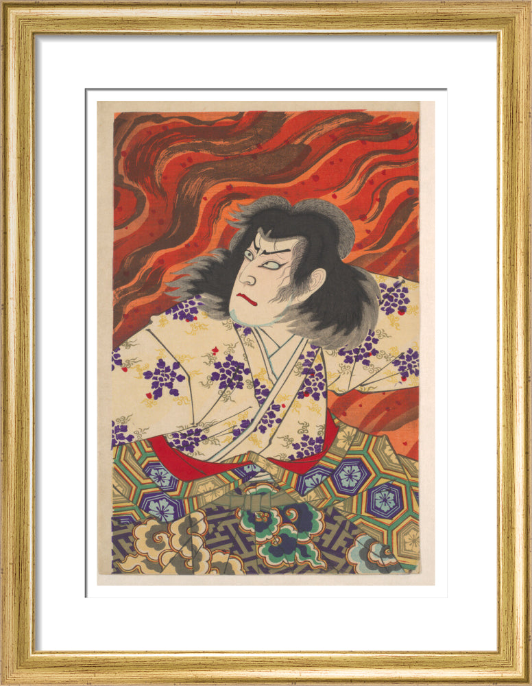 Ichikawa Sandanji I as Akiyama Kii No maki amidst flames (centre panel) - Art print