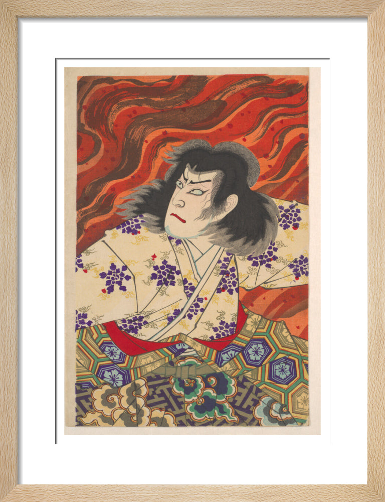 Ichikawa Sandanji I as Akiyama Kii No maki amidst flames (centre panel) - Art print